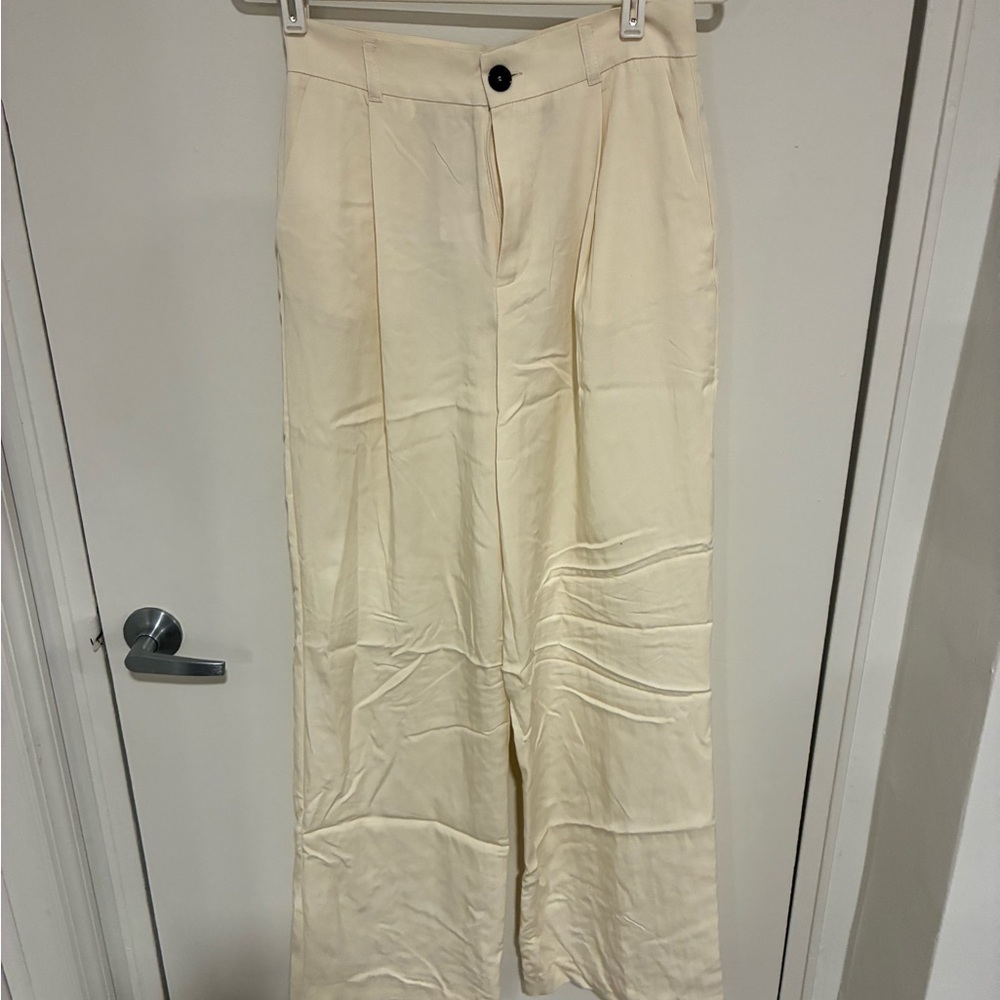 Zara Cream Wide-Leg Chinos
